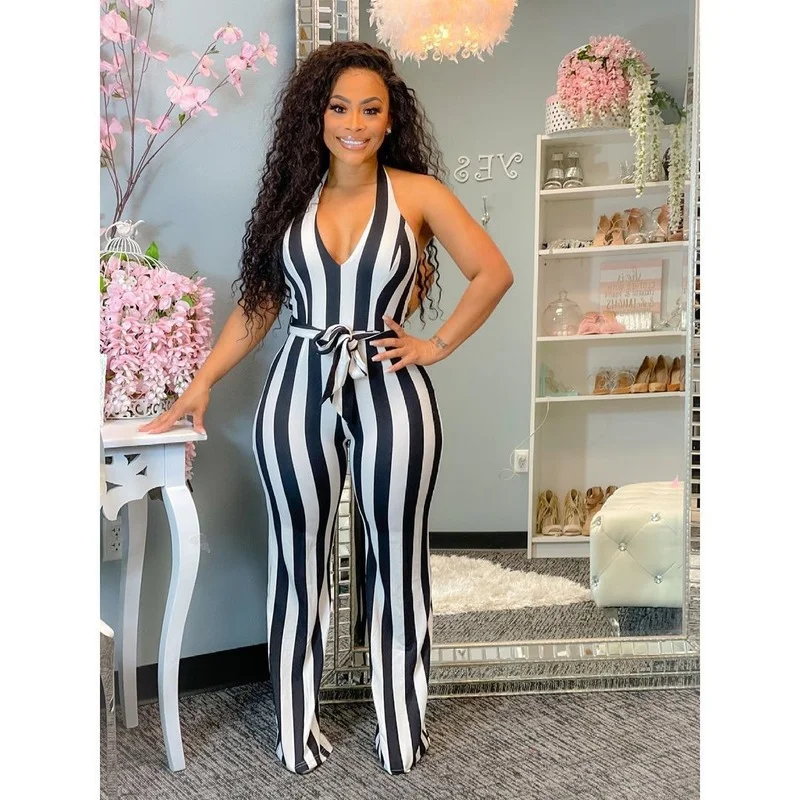 Summer Fashion Jumpsuits 2021 Sexy Women Striped V-neck Strapless High Waist Flared Pants Belt Jumpsuit Casual Bodysuit Commute
Summer Fashion Jumpsuits 2021 Sexy Women Striped V-neck Strapless High Waist Flared Pants Belt Jumpsuit Casual Bodysuit Commute
