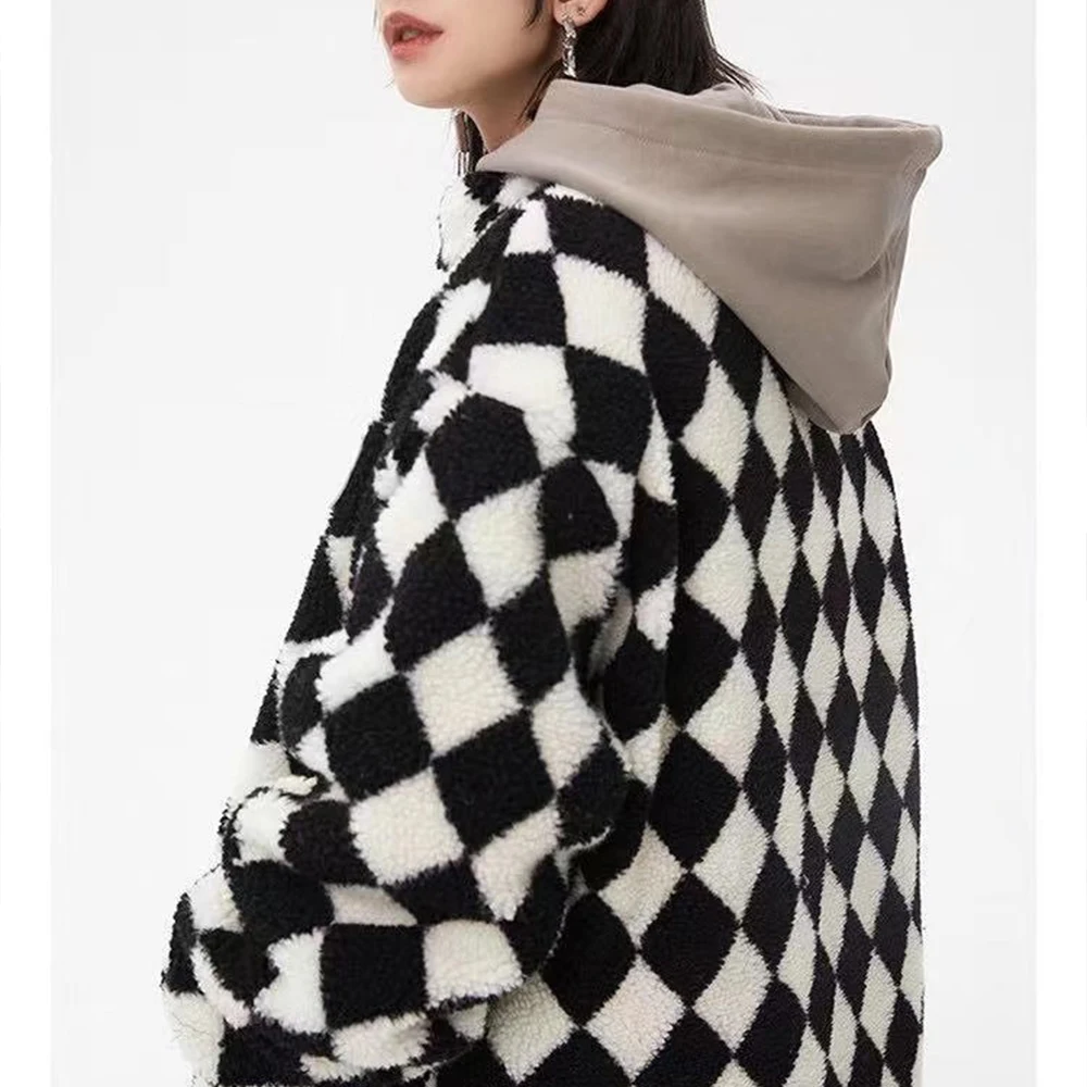 

Za2021 женское шикарное новое пальто из ромбической овечьей шерсти зимнее популярное стильное модное универсальное повседневное свободное ж...