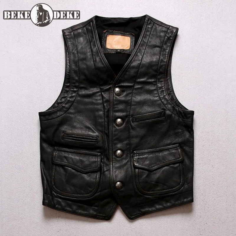 Vintage Mens Genuine Leather Vest Single Breasted V Neck Sleeveless Cargo Jacket Men Slim Fit Motorcycle Waistcoat Plus Size 6XL
Vintage Mens Genuine Leather Vest Single Breasted V Neck Sleeveless Cargo Jacket Men Slim Fit Motorcycle Waistcoat Plus Size 6XL
