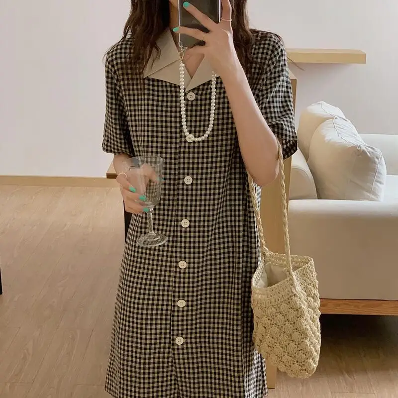 Hzirip Summer French Vintage Turn Down Collar Plaid Gentle Lady 2021 Hot Korean Casual Fashion Slim Elegant Short-Sleeved Dress
Hzirip Summer French Vintage Turn Down Collar Plaid Gentle Lady 2021 Hot Korean Casual Fashion Slim Elegant Short-Sleeved Dress