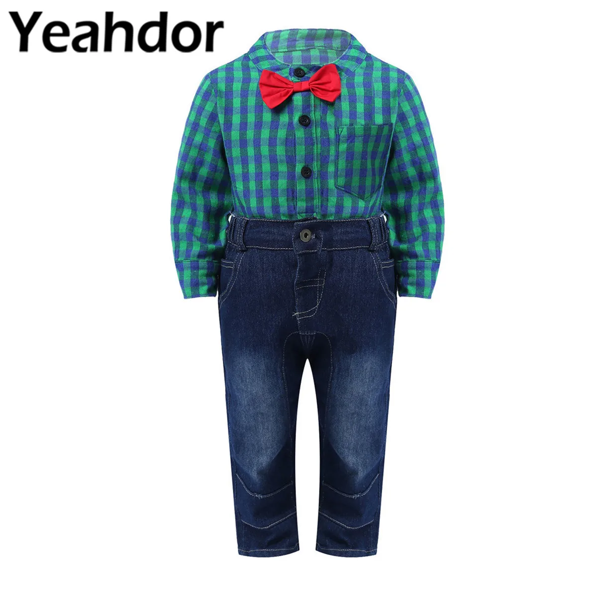 2Pcs Infant Baby Boys Cotton Outfit Gentleman Suit For Wedding Bowknot Tie Long Sleeve Plaid knot Jumpsuit Romper + Jeans Pants
2Pcs Infant Baby Boys Cotton Outfit Gentleman Suit For Wedding Bowknot Tie Long Sleeve Plaid knot Jumpsuit Romper + Jeans Pants