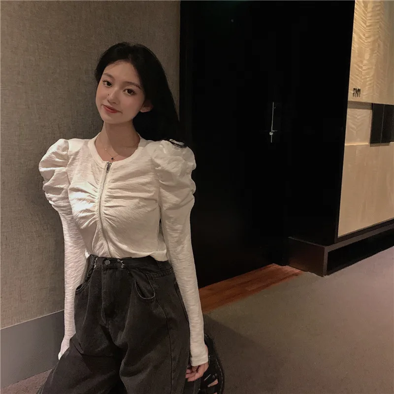Solid color long sleeves tees Fashion Women's Clothing Early autumn new Korean style Slim Thin Zip round neck woman t shirts top
Solid color long sleeves tees Fashion Women's Clothing Early autumn new Korean style Slim Thin Zip round neck woman t shirts top