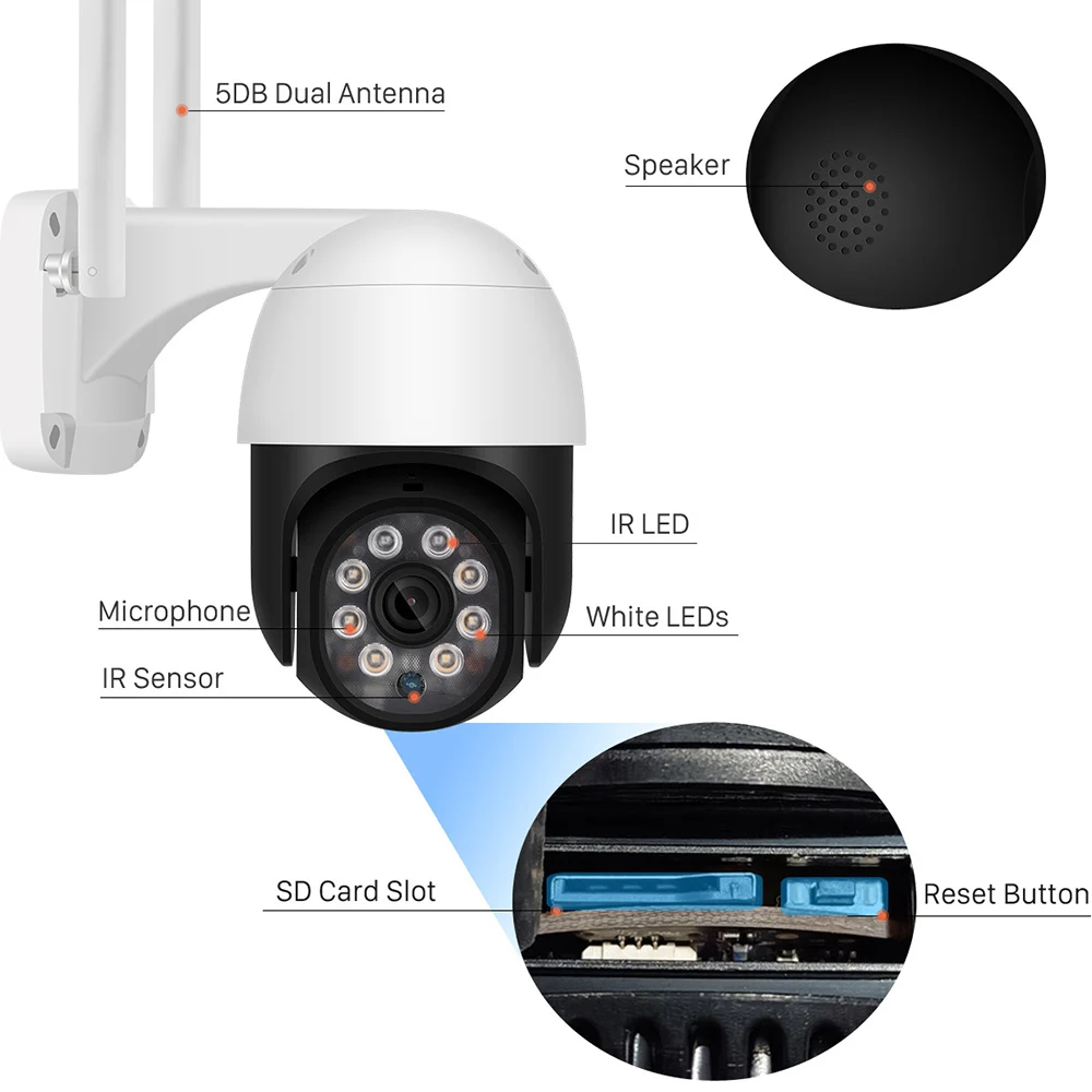 2MP/3MP/5MP PTZ WIFI IP Camera Two Way Audio Motion Detect DIY Voice Alert Outdoor Wireless Security CCTV Camera
2MP/3MP/5MP PTZ WIFI IP Camera Two Way Audio Motion Detect DIY Voice Alert Outdoor Wireless Security CCTV Camera