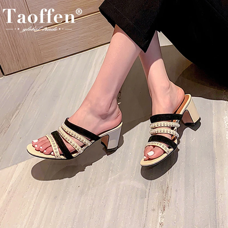 

Женские сандалии из натуральной кожи TAOFFEN, летние сандалии разных цветов с отделкой бисером, Размеры 33-40