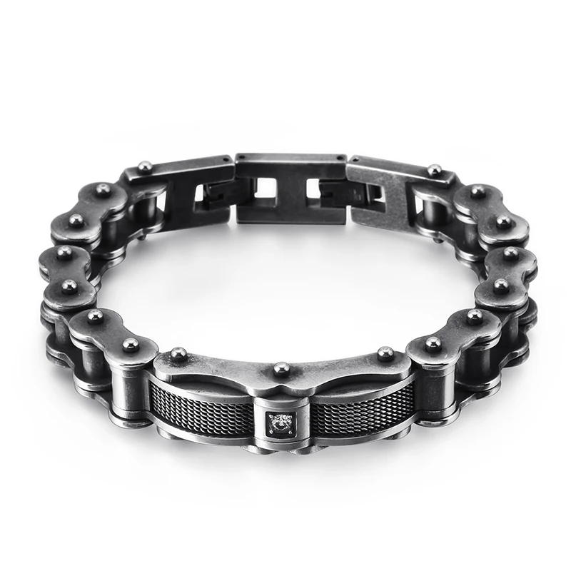 Fashion Locomotive Men Bracelet Black Gold Stainless Steel Simple Crystal Motorcycle Bicycle Chian Style Bracelets Jewelry
Fashion Locomotive Men Bracelet Black Gold Stainless Steel Simple Crystal Motorcycle Bicycle Chian Style Bracelets Jewelry