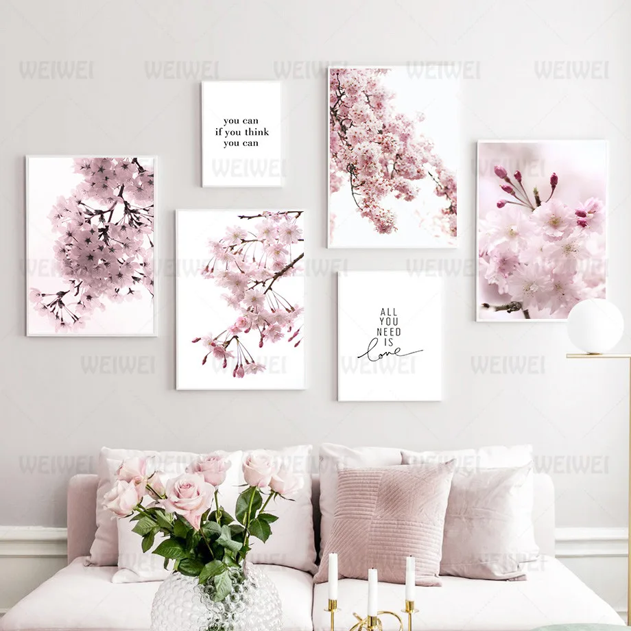 WEIWEI Cherry Blossoms Pink Flower Quotes Nordic Posters and Prints Wall Art Canvas Painting Wall Pictures for Living Room Home
WEIWEI Cherry Blossoms Pink Flower Quotes Nordic Posters and Prints Wall Art Canvas Painting Wall Pictures for Living Room Home