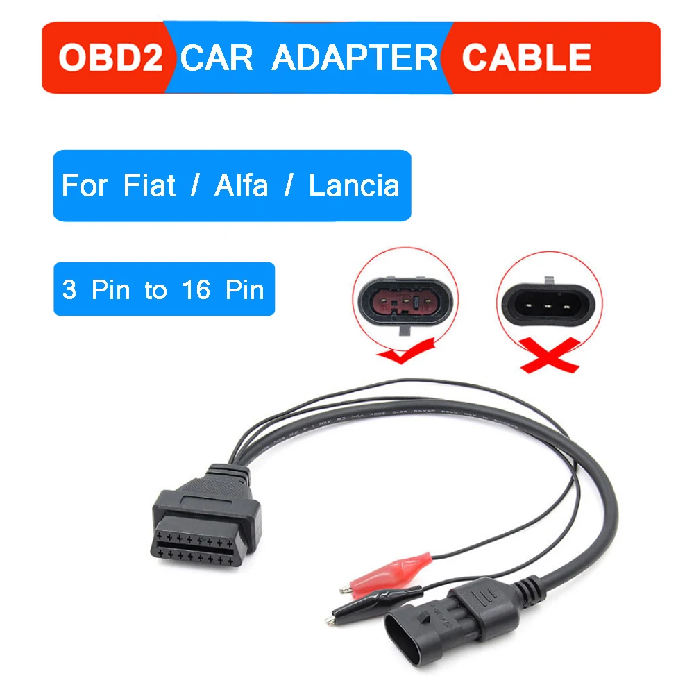 

10pcs/lot For Fiat / Alfa/ Lancia 3 Pin to 16 Pin OBDII OBD2 connector Adapter Auto Car Cable OBD for fiat 3pin Diagnostic Cable