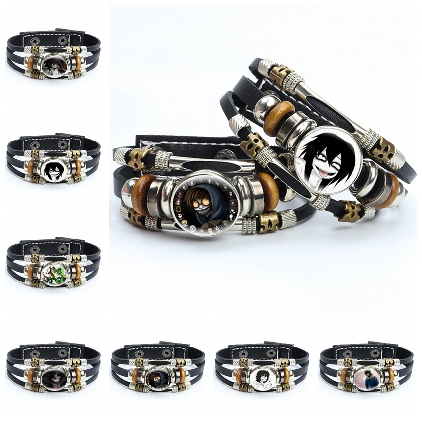 Anime Jeff and Jane The Killer Leather Bracelet Creepypasta Creepy Pasta Ticci Toby Snap Button Bracelets Women Men Punk Jewelry 
Anime Jeff and Jane The Killer Leather Bracelet Creepypasta Creepy Pasta Ticci Toby Snap Button Bracelets Women Men Punk Jewelry