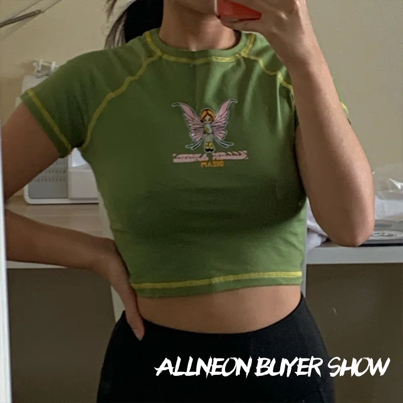 ALLNeon E-girl Butterfly Graphic and Letter Printing Stitch Green Crop Tops Y2K Summer Grunge Style O-neck Short Sleeve T-shirts 
ALLNeon E-girl Butterfly Graphic and Letter Printing Stitch Green Crop Tops Y2K Summer Grunge Style O-neck Short Sleeve T-shirts