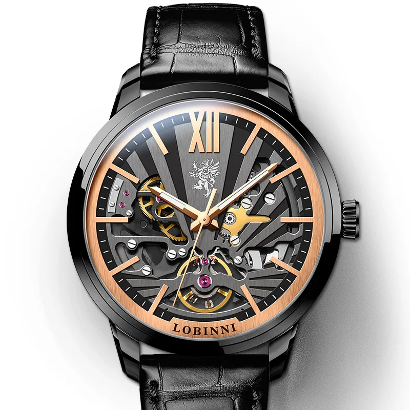 

Switzerland Luxury Brand LOBINNI Japan Automatic Mechanical Men's Watches Sapphire Double Skeleton 50M Waterproof Clock L15011