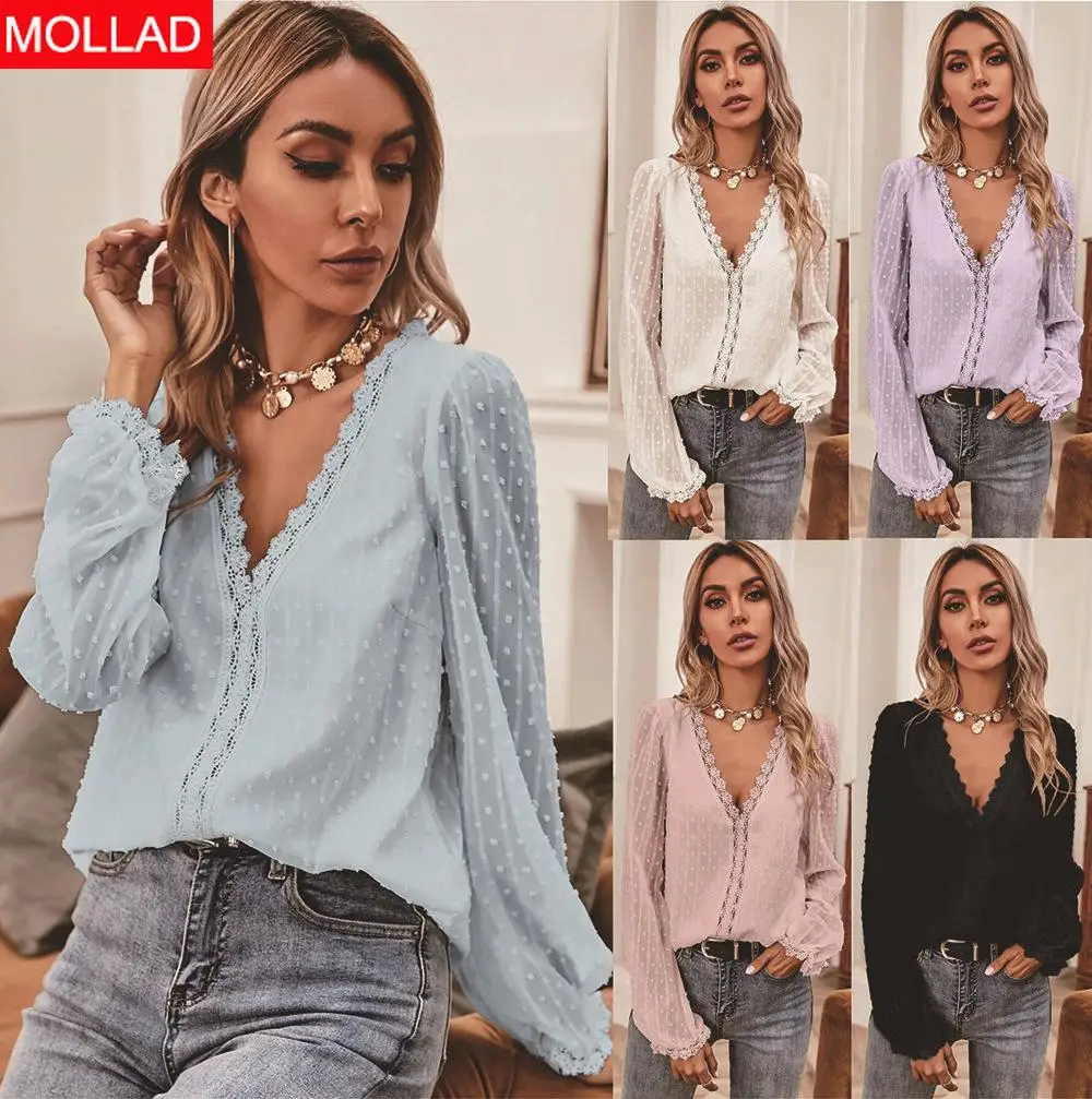 2021 Autumn New Lace Stitching Lace V-neck Long Sleeve Chiffon Shirt Top for Women
2021 Autumn New Lace Stitching Lace V-neck Long Sleeve Chiffon Shirt Top for Women