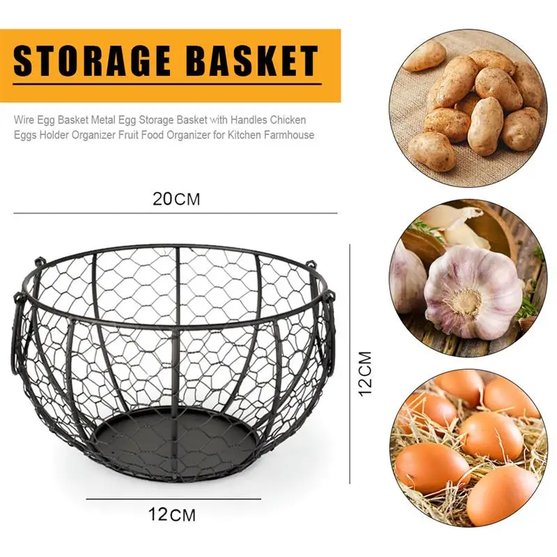 Wire Egg Basket Metal Egg Storage Basket with Handles Chicken Eggs Holder Organizer Fruit Food Organizer for Kitchen Farmhouse 
Wire Egg Basket Metal Egg Storage Basket with Handles Chicken Eggs Holder Organizer Fruit Food Organizer for Kitchen Farmhouse