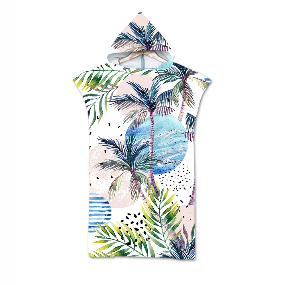 Пляжное платье из микрофибры с принтом листьев банное пончо капюшоном полотенце