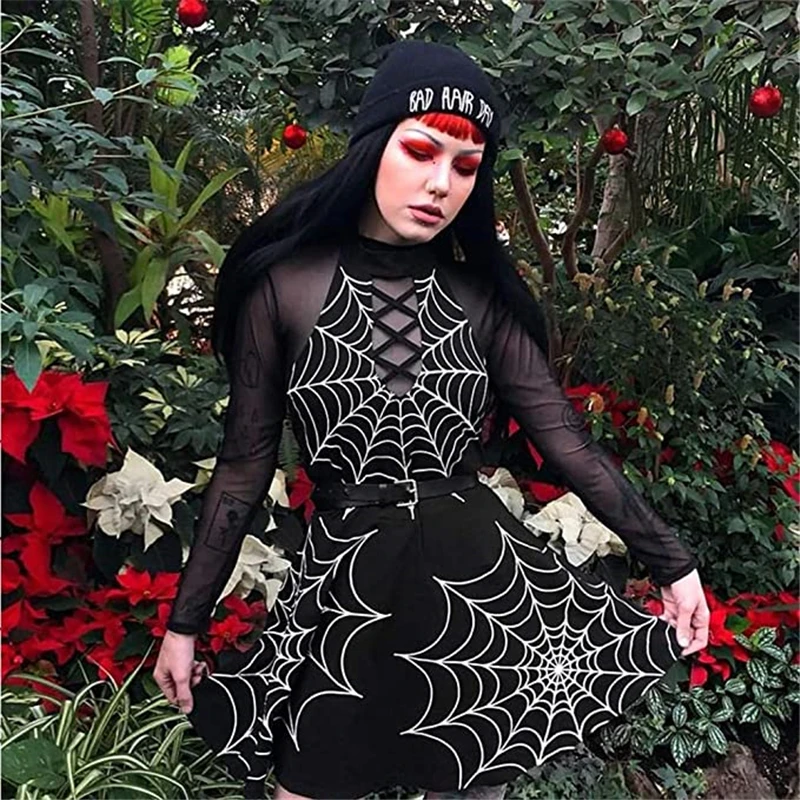 Черное приталенное пикантное мини-платье на завязках с высокой талией Хэллоуин