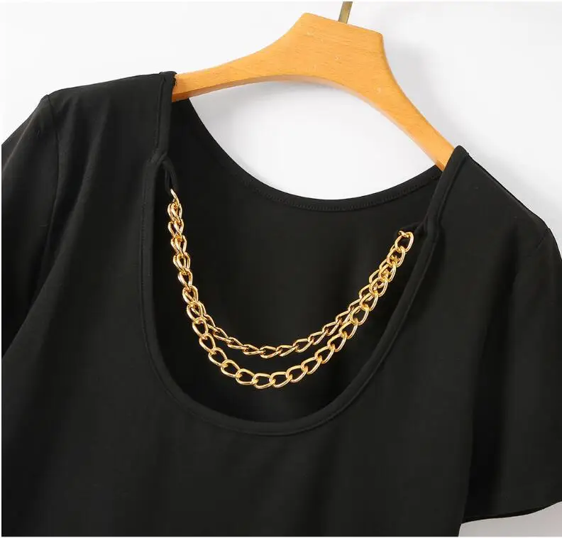 Sexy Summer Solid Color T-Shirts Women Casual Back O-Neck Short Sleeve Backless Chain Decor Slim Pullover Streetwear Tops Femme
Sexy Summer Solid Color T-Shirts Women Casual Back O-Neck Short Sleeve Backless Chain Decor Slim Pullover Streetwear Tops Femme