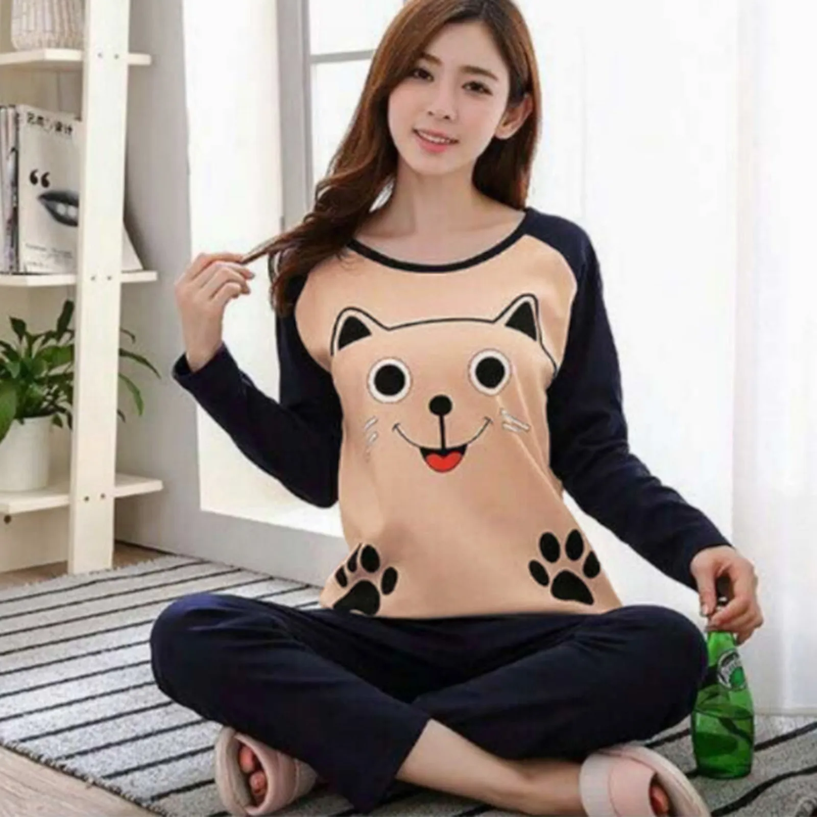 Women Cute Sleepwear 2PCS Shirt&Shorts Pajamas Set Print Nightwear Cartoon Intimate Lingerie Pyjamas Casual Homewear 
Women Cute Sleepwear 2PCS Shirt&Shorts Pajamas Set Print Nightwear Cartoon Intimate Lingerie Pyjamas Casual Homewear