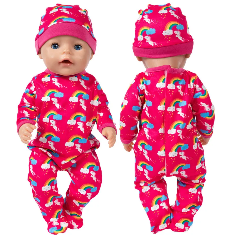 

Новинка 2021, радужная Пижама с единорогом и росером, подходит для 17-дюймовых кукол Zapf Baby Born Doll 43 см, Одежда для кукол для новорожденных