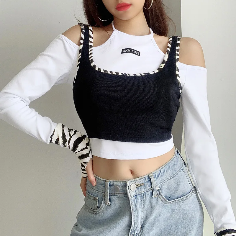 Black White Patchwork Two Fake Pieces Crop Top Women 2021 INS Fashion Bodycon Summer Streetwear O Neck Long Sleeve Clothing Chic
Black White Patchwork Two Fake Pieces Crop Top Women 2021 INS Fashion Bodycon Summer Streetwear O Neck Long Sleeve Clothing Chic
