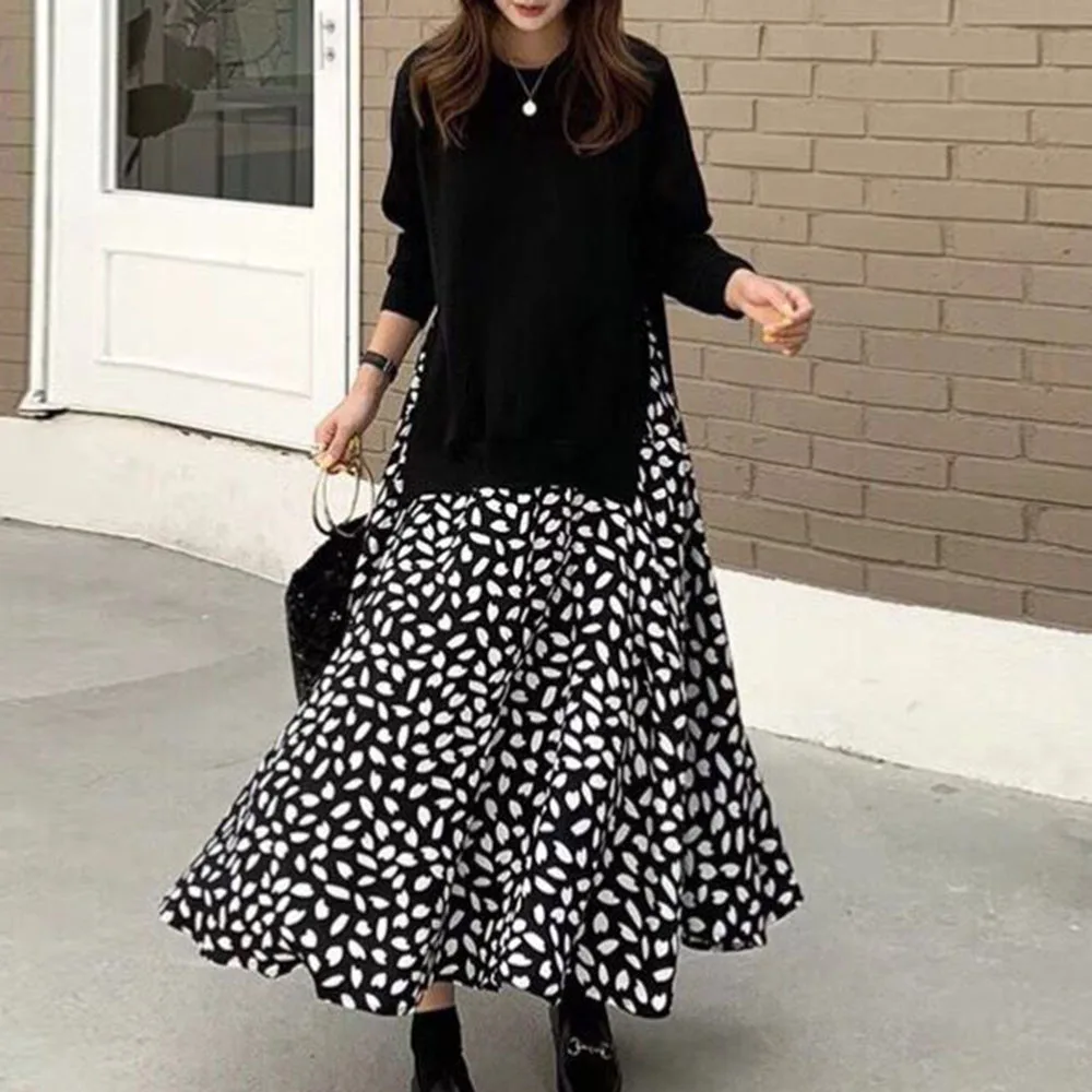 Autumn 2021 Fashion Temperament Fake Two-piece Long-sleeved Dress Female Autumn Print Stitching Base Long Dresses Young Fashion
Autumn 2021 Fashion Temperament Fake Two-piece Long-sleeved Dress Female Autumn Print Stitching Base Long Dresses Young Fashion