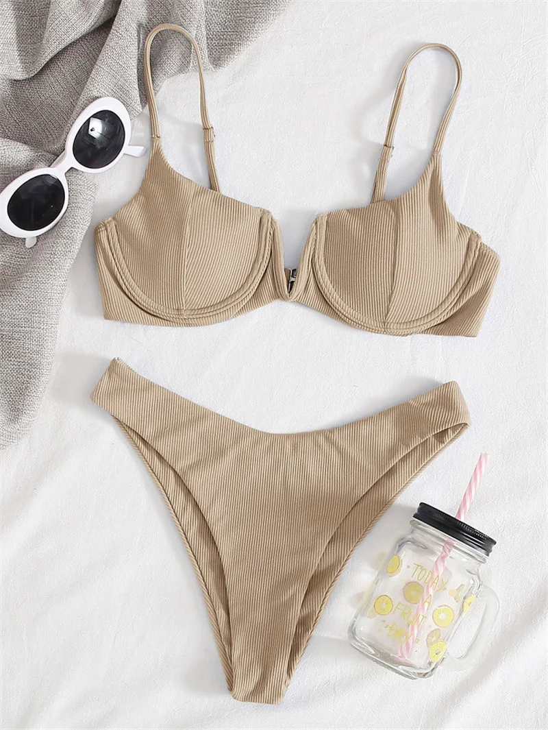 Sexy Ribbed Underwired Bikini 2021 Mujer Women Solid V-bra Push Up Bikini Set High Cut Bathing Suit Thong Swimsuit Biquini
Sexy Ribbed Underwired Bikini 2021 Mujer Women Solid V-bra Push Up Bikini Set High Cut Bathing Suit Thong Swimsuit Biquini