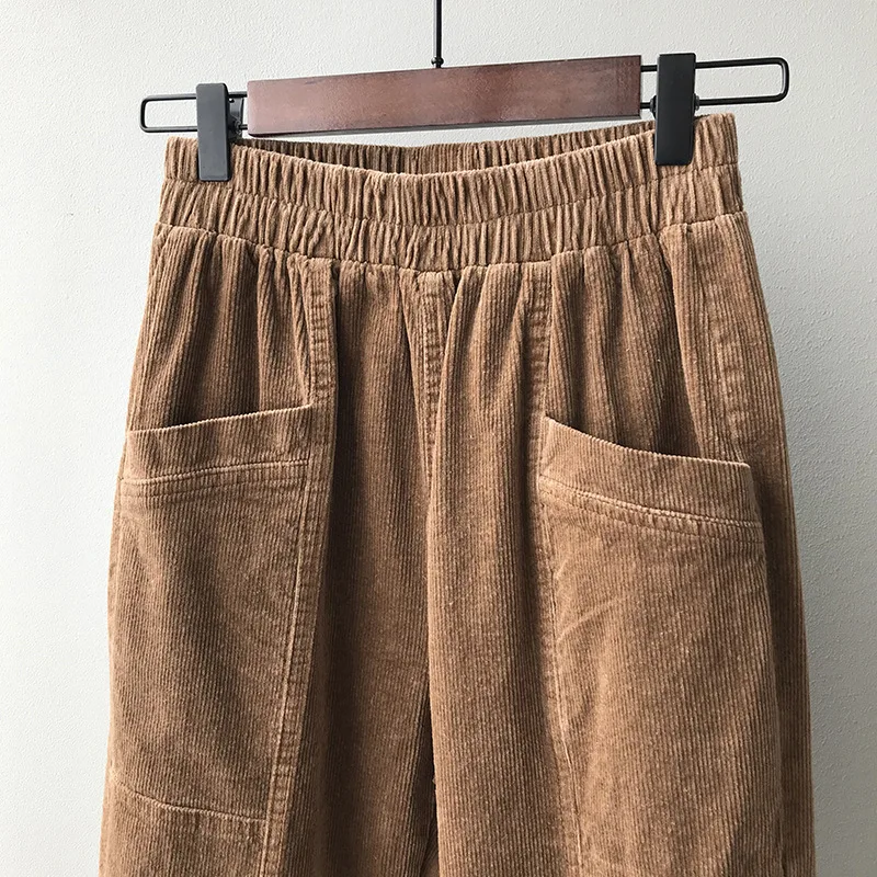 Zoki Vintage Corduroy Pants Autumn Pocket Elastic High Waist Casual Cotton Harem Pants Winter Korean Female Streetwear 2021
Zoki Vintage Corduroy Pants Autumn Pocket Elastic High Waist Casual Cotton Harem Pants Winter Korean Female Streetwear 2021