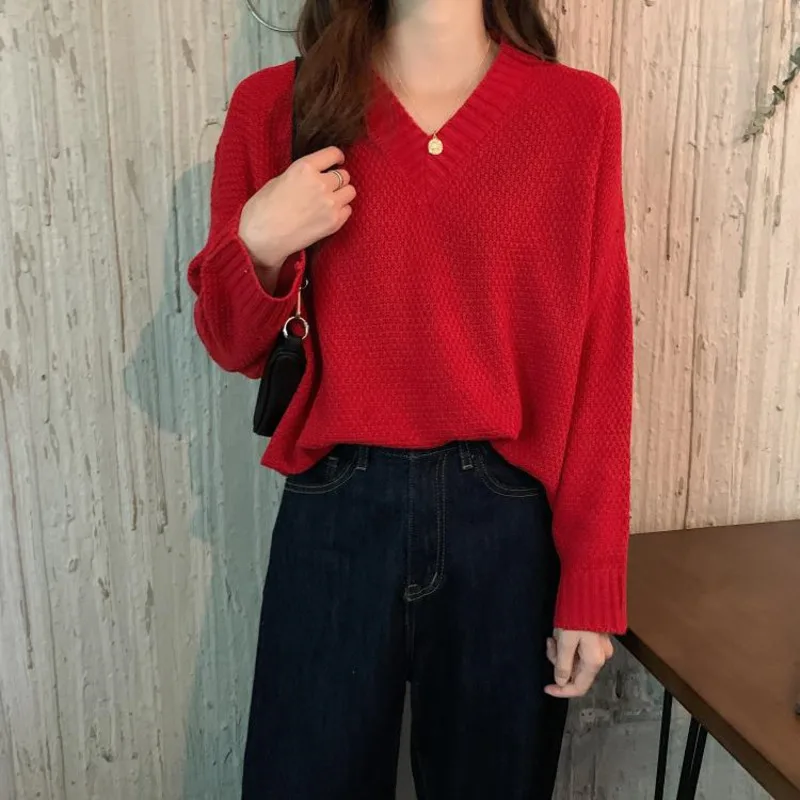 PEONFLY 2020 Autumn Winter Women Sweater Casual Loose V Neck Sweater Knitted Pullovers Tops Solid Korean Knitwear Clothes 
PEONFLY 2020 Autumn Winter Women Sweater Casual Loose V Neck Sweater Knitted Pullovers Tops Solid Korean Knitwear Clothes