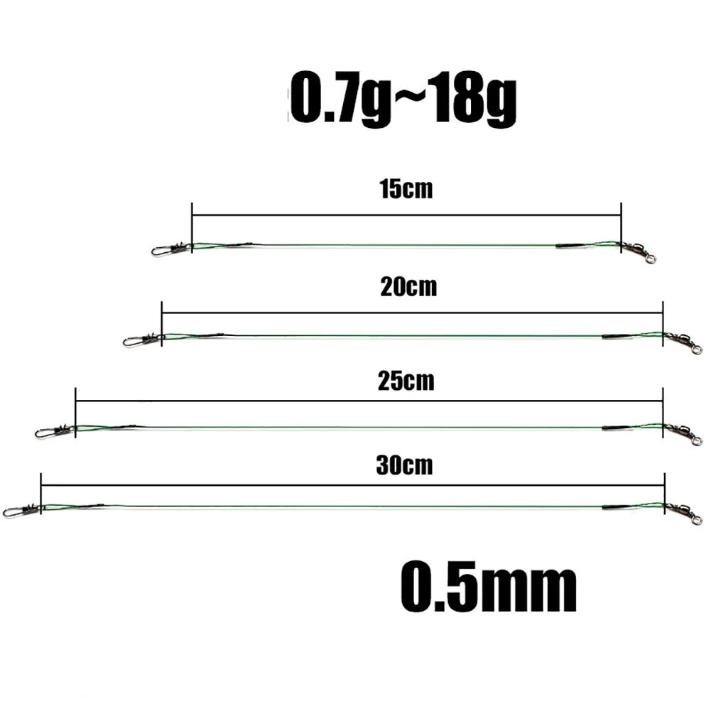 20Pcs Anti-bite Fishing Lead Line Rope Wire Tackle Green Lures With Swivel Accessory Core Leash 15CM-50CM | Спорт и развлечения