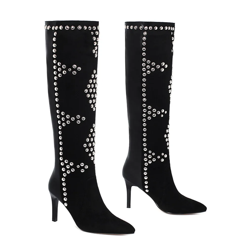 Aiyoway Luxury Faux Suede Knee High Boots Fashion Women Pointed Toe Rivet Studded Sexy Thin Heel Prom Party Shoes Black
Aiyoway Luxury Faux Suede Knee High Boots Fashion Women Pointed Toe Rivet Studded Sexy Thin Heel Prom Party Shoes Black