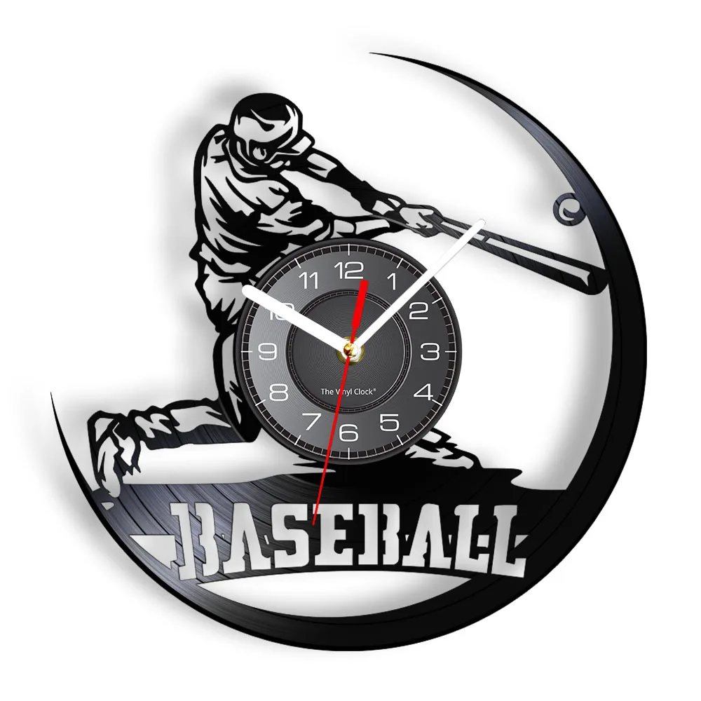 

Бейсбольный плеер винтажная виниловая запись лазерная резка Longplay настенные часы для мальчиков декор комнаты бейсбольный тренер подарок