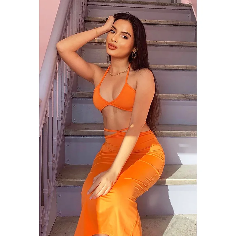 Summer New Women's Dress Sexy Fashion Solid Color Personality Hanging Neck Lace Open Back and Navel Mid Long Skirt Women's Suit
Summer New Women's Dress Sexy Fashion Solid Color Personality Hanging Neck Lace Open Back and Navel Mid Long Skirt Women's Suit