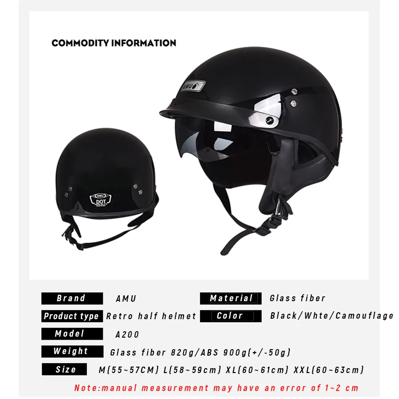 AMU Motorcycle Half Helmet Men Women Summer Portable Glass Fiber ABS Helmets Motorbike Retro Scooter Riding unisex Helmet
AMU Motorcycle Half Helmet Men Women Summer Portable Glass Fiber ABS Helmets Motorbike Retro Scooter Riding unisex Helmet