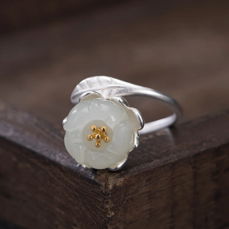 VLA 925 Sterling Silver Creative Aesthetic Nephrite Lotus Ring Women's Fashion Simple Flower Ring Adjustable
VLA 925 Sterling Silver Creative Aesthetic Nephrite Lotus Ring Women's Fashion Simple Flower Ring Adjustable