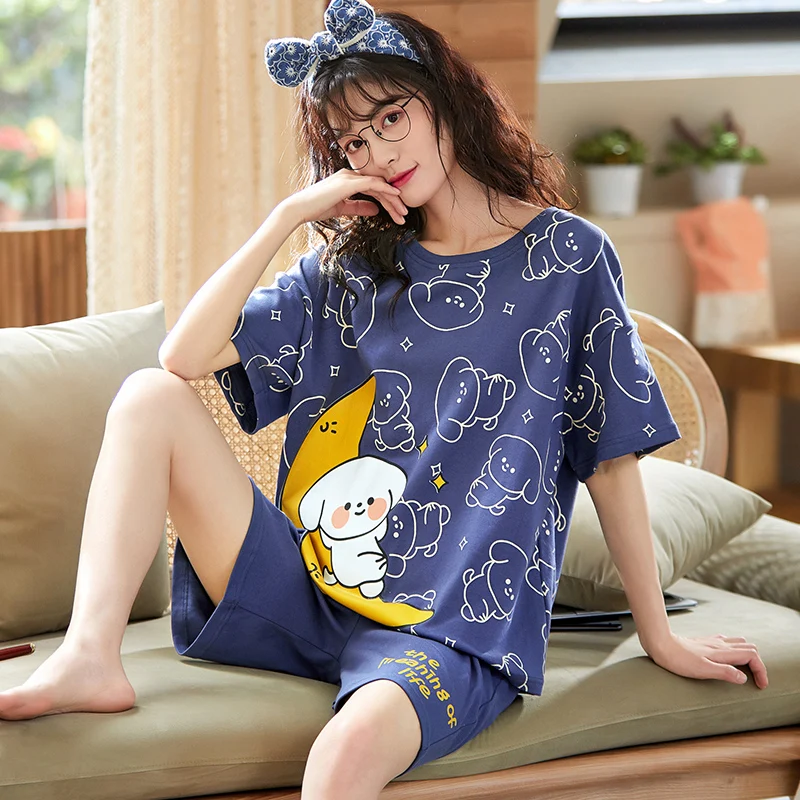 Casual Short Sleeve T-Shirt Korean Sweet Blue Girls Sleepwear Womens Plus Size Sumemr Homewear Cute Cartoon Print Pajamas Set
Casual Short Sleeve T-Shirt Korean Sweet Blue Girls Sleepwear Womens Plus Size Sumemr Homewear Cute Cartoon Print Pajamas Set