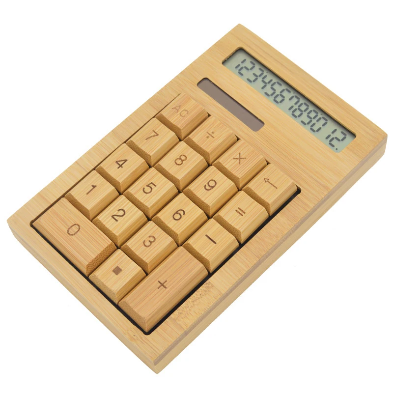 

Functional Desktop Calculator Solar Power Bamboo Calculators with 12-digit Large Display Home Office School Supplies калькулятор