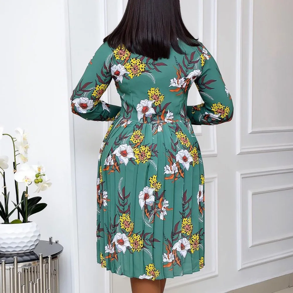 Print Women Pleated Dress Plus Size 3xl Color Block Bow Collar Long Sleeve Mid-Calf Swing African Dress Work Vestidos Robes 
Print Women Pleated Dress Plus Size 3xl Color Block Bow Collar Long Sleeve Mid-Calf Swing African Dress Work Vestidos Robes