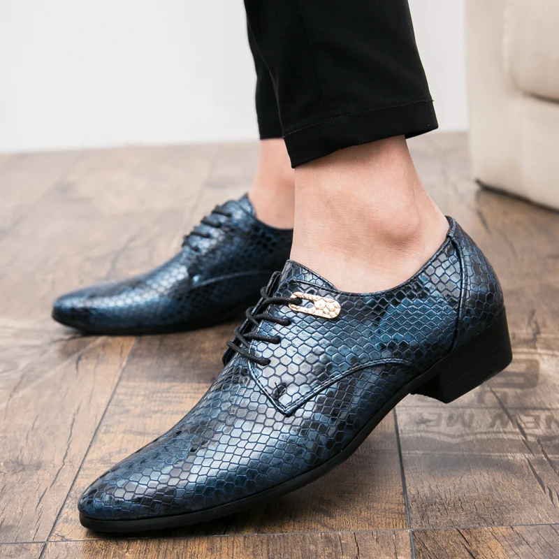 Фото Мужские классические туфли CIMIM с острым носком змеиная кожа деловые офисные