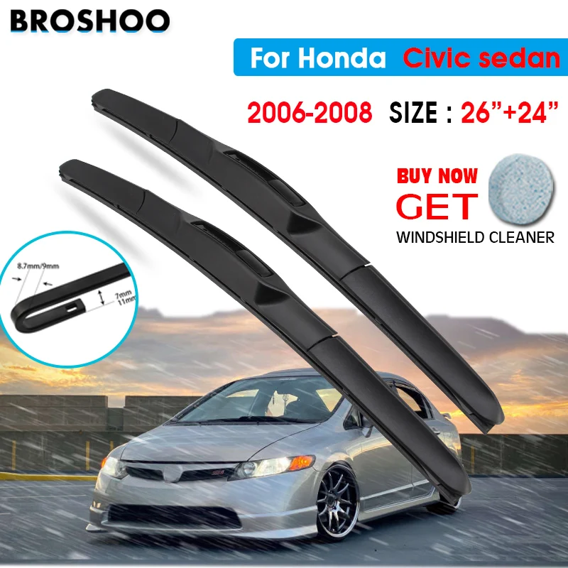 Car Wiper Blade For Honda Civic Sedan 26"+24" 2006-2008 Auto Windscreen Windshield Wipers Blades Window Wash Fit U Hook Arms
Car Wiper Blade For Honda Civic Sedan 26"+24" 2006-2008 Auto Windscreen Windshield Wipers Blades Window Wash Fit U Hook Arms