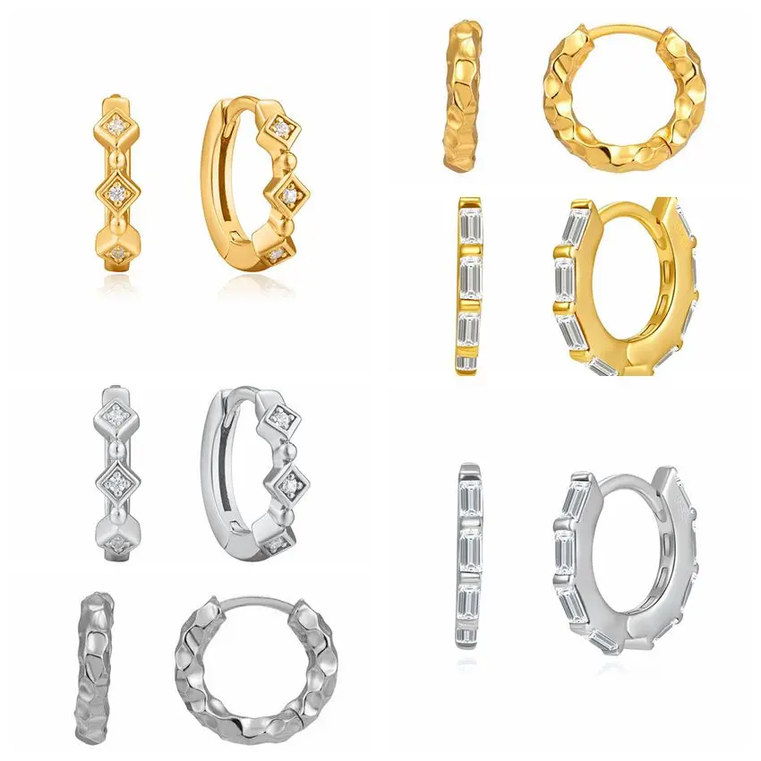 

925 Sterling Silver Gold Clear CZ Hoops Circle Huggies Piercing Loops Luxury Zircon Pave Piercing Ohrringe Pendiente Jewelry