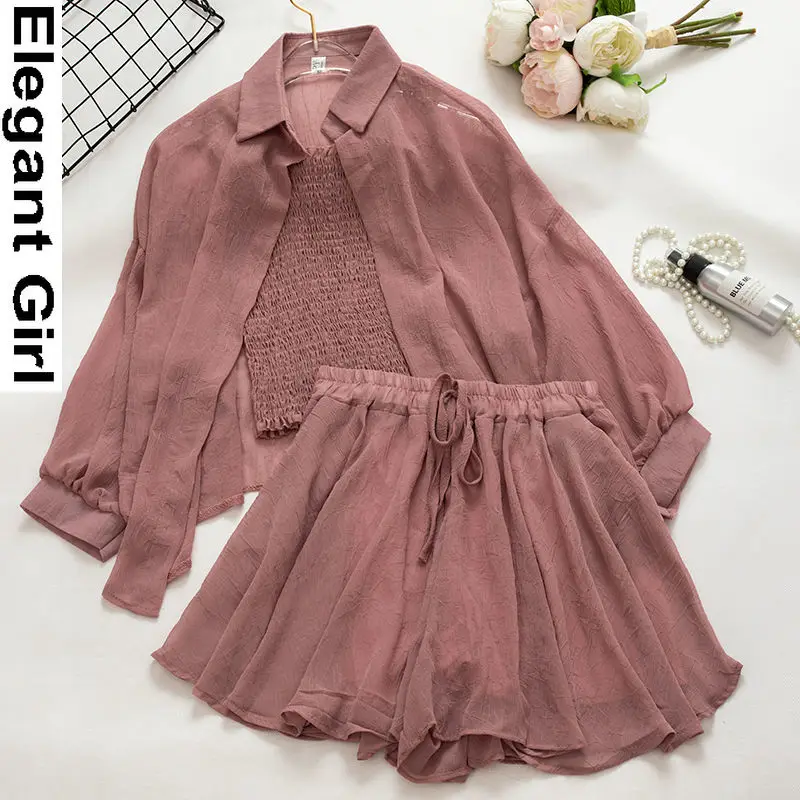 Women's Fashion Summer Suit New Korean Style Wrapped Chest Strap High Waist Wide Leg Shorts Chiffon Sunscreen Three-piece Suit
Women's Fashion Summer Suit New Korean Style Wrapped Chest Strap High Waist Wide Leg Shorts Chiffon Sunscreen Three-piece Suit