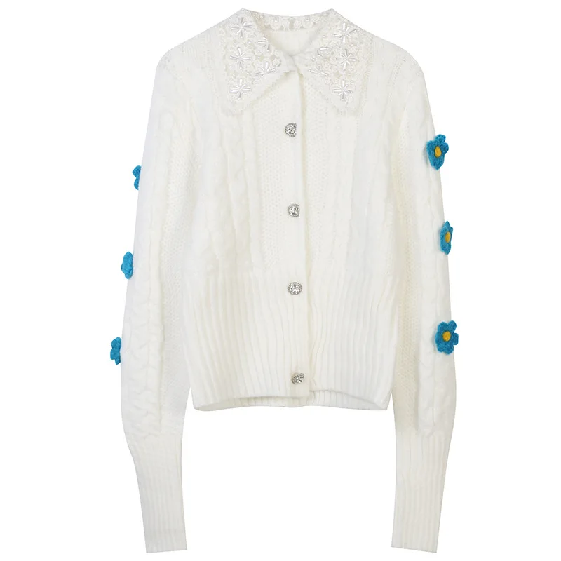 Женский вязаный кардиган с отложным воротником, Свободный кардиган контрастных цветов с длинными рукавами и цветочной вышивкой, Осень-зима... 
Женский вязаный кардиган с отложным воротником, Свободный кардиган контрастных цветов с длинными рукавами и цветочной вышивкой, Осень-зима...