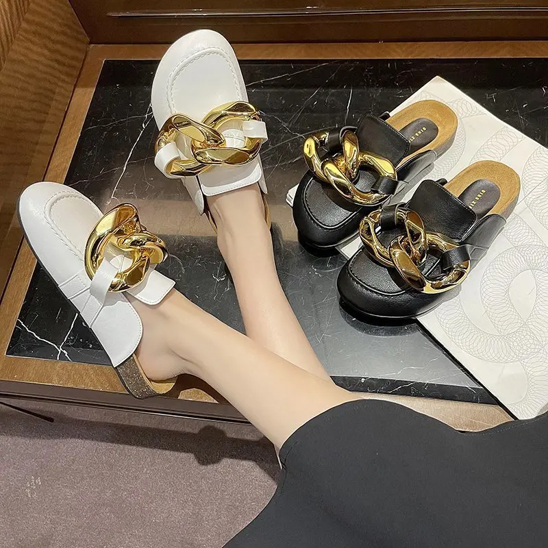 New High-Quality Spring Autumn Soft Leather Metal Buckle Outer Wear Soft-Soled Women's Slippers Casual Street Style Ladies Mules
New High-Quality Spring Autumn Soft Leather Metal Buckle Outer Wear Soft-Soled Women's Slippers Casual Street Style Ladies Mules