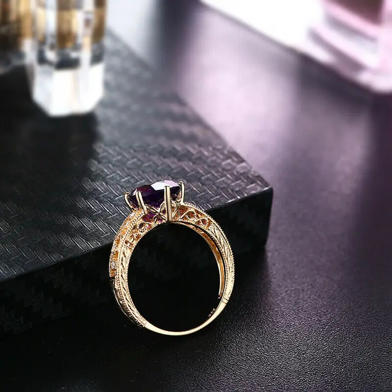 Shruno Solid 14K Yellow Gold Flawless 7.5mm Round Natural Amethyst & Diamonds Engagement Ring Women Anniversary Gemstone Jewelry 
Shruno Solid 14K Yellow Gold Flawless 7.5mm Round Natural Amethyst & Diamonds Engagement Ring Women Anniversary Gemstone Jewelry
