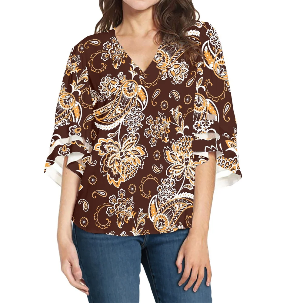 Wholesale Fall Women Tops Ethnic Flowers Pattern Style Pullover Casual V-neck Comfortable Fashion Women Chiffon Blouses The New
Wholesale Fall Women Tops Ethnic Flowers Pattern Style Pullover Casual V-neck Comfortable Fashion Women Chiffon Blouses The New