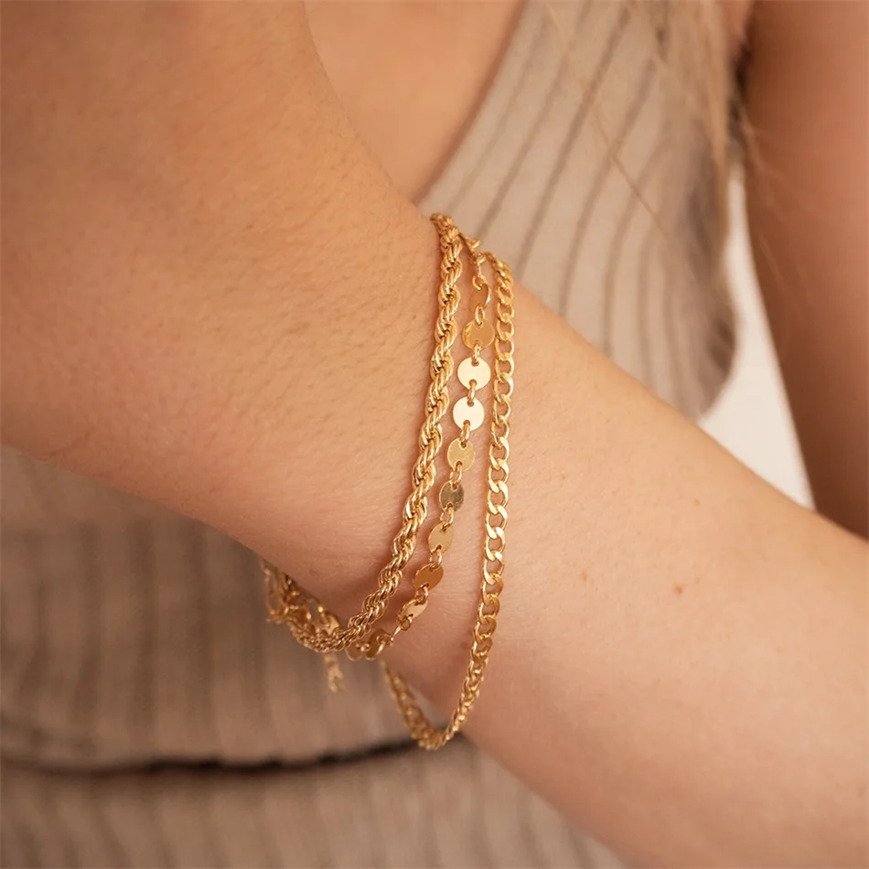 JUJIE Three Layered Coin Chain Cuban Chain Twist Chain Bracelet 316L Stainless Steel Gold Plated Women Body Fashion Jewelry
JUJIE Three Layered Coin Chain Cuban Chain Twist Chain Bracelet 316L Stainless Steel Gold Plated Women Body Fashion Jewelry