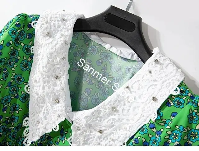 Women Green Midi Dress Peter pan Collar Dimonds Puff Sleeve Floral Elastic Waist Lace-up Embroidery Removable Collar Button Robe
Women Green Midi Dress Peter pan Collar Dimonds Puff Sleeve Floral Elastic Waist Lace-up Embroidery Removable Collar Button Robe