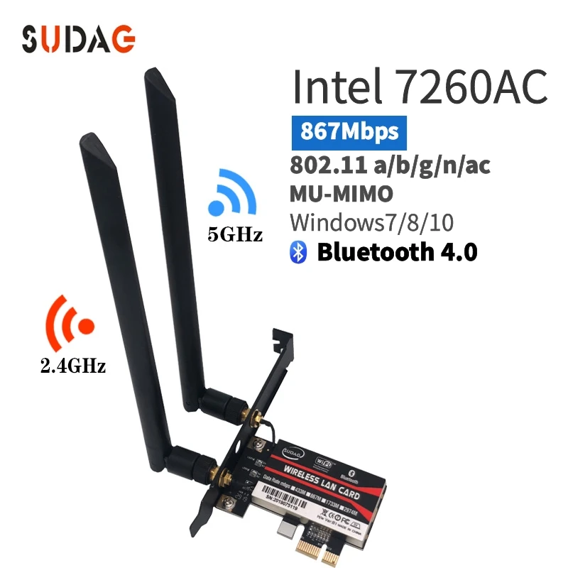 PCi Express 7260AC 2 4G/5G двухнный нный 7260HMW 867 Мбит/с беспроводной PCI E Wi Fi Bluetooth 4 0 7260 WIFI карта