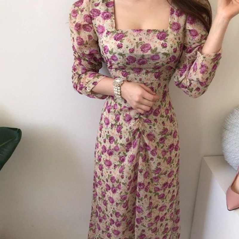 2021 Vintage Puff Sleeve Print Summer Dresses Women Square Collar Elegant Long Dress Female Korean Floral Dress Robe Femme 13882
2021 Vintage Puff Sleeve Print Summer Dresses Women Square Collar Elegant Long Dress Female Korean Floral Dress Robe Femme 13882