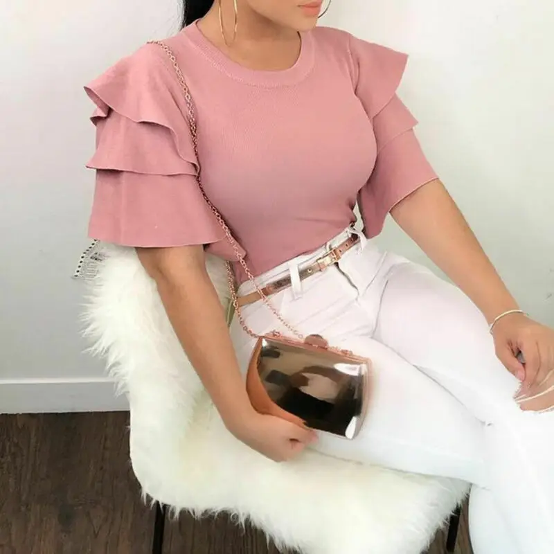Round Neck Casual Ruffle Tshirt Short Sleeve 2020 Summer New Solid OL Office T-shirts Tees Streetwear Women's Clothing T-shirts
Round Neck Casual Ruffle Tshirt Short Sleeve 2020 Summer New Solid OL Office T-shirts Tees Streetwear Women's Clothing T-shirts