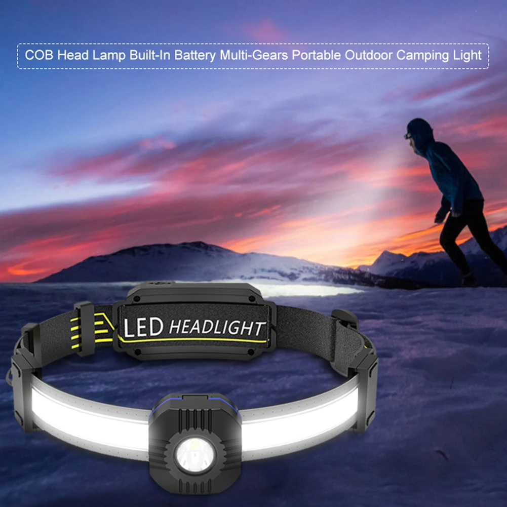 

Мощный налобный фонарь с COB матрицей, Головной фонарь с зарядкой от USB и встроенным аккумулятором для рыбалки, кемпинга на открытом воздухе