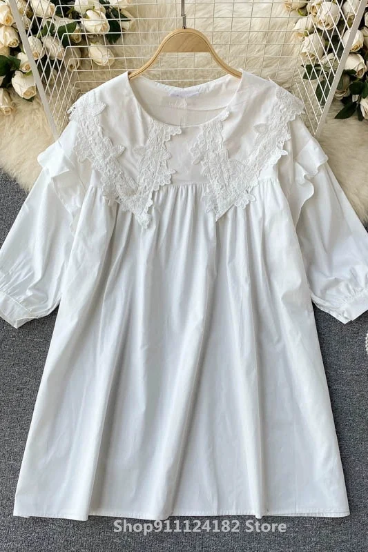 European and American Palace Style Long Shirt Female Doll Collar Lace Edge Puff Sleeve Loose and Thin All-Match Blouse Women
European and American Palace Style Long Shirt Female Doll Collar Lace Edge Puff Sleeve Loose and Thin All-Match Blouse Women